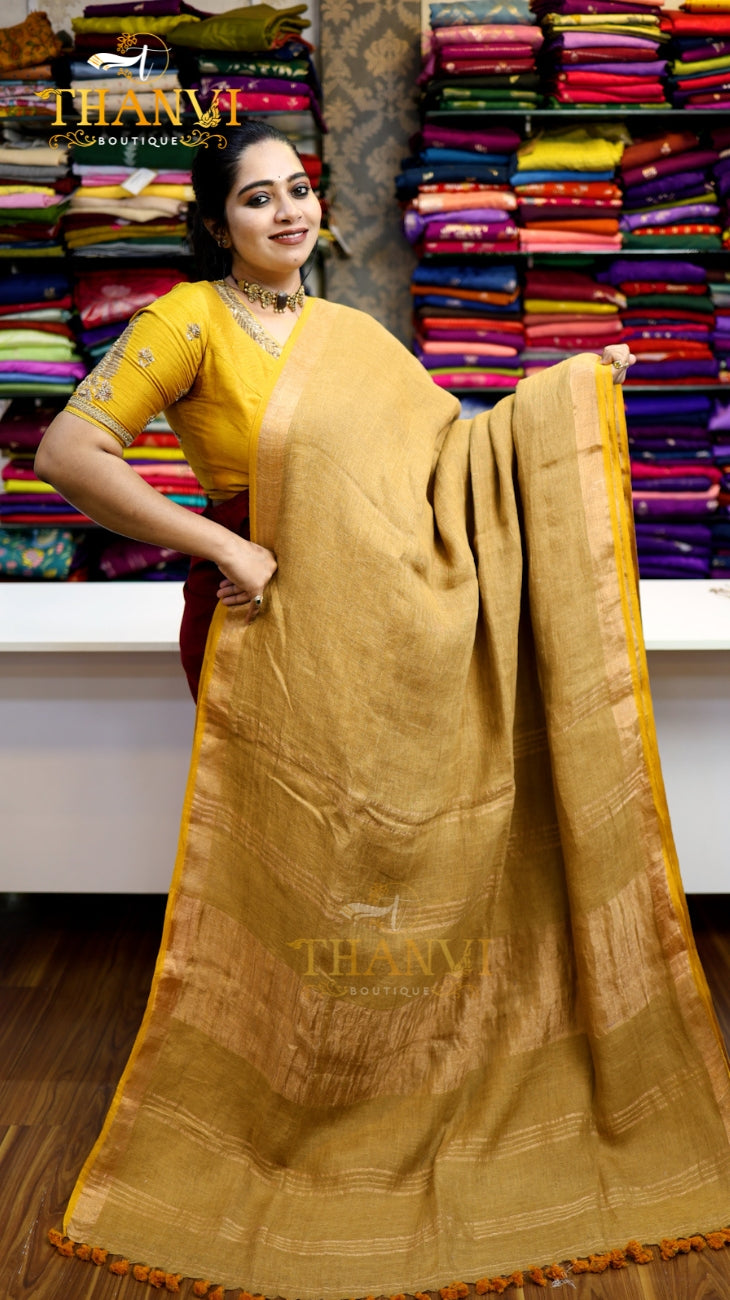 Plain High Count Linen Saree