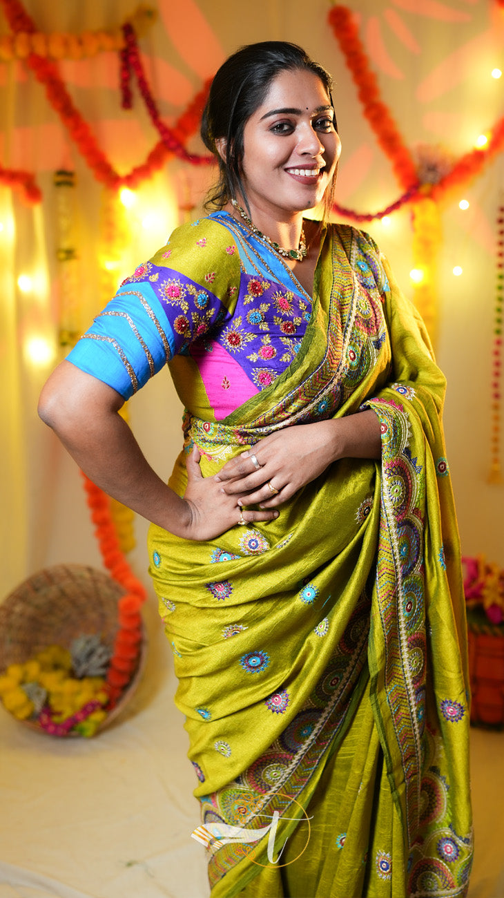 Matka Blend Khantha Stitch Saree