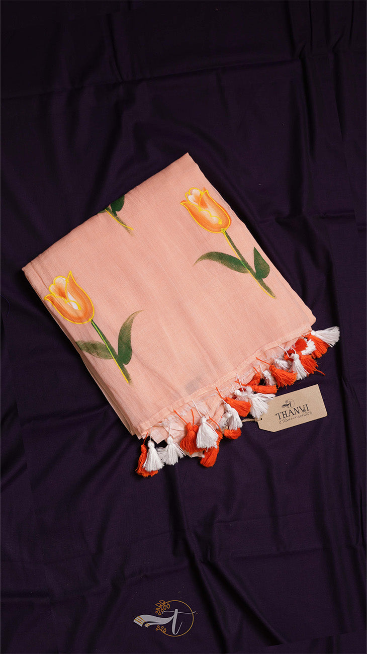 Scarf with tulip pattern and tassels on a dark background