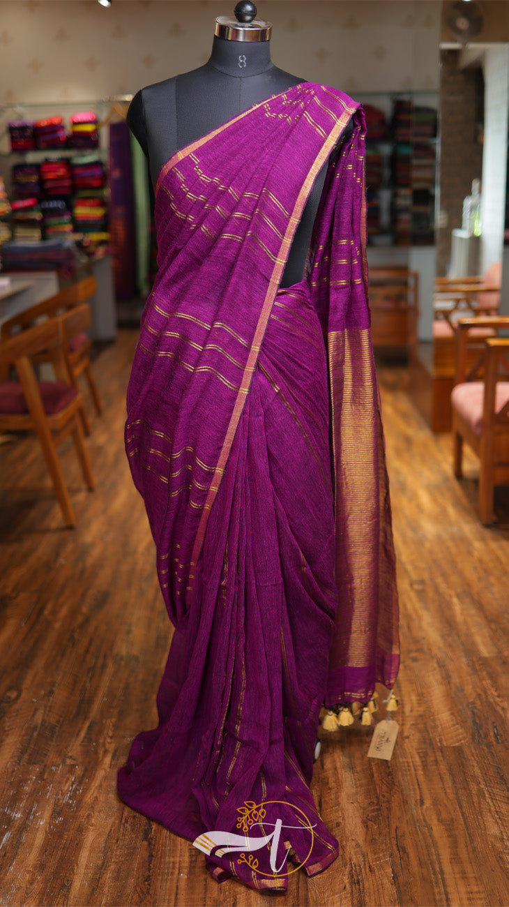 Double Zari Linen Saree