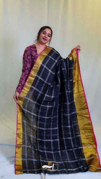 Checks Zari Linen Saree