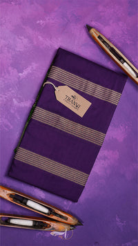 Purple fabric with brown stripes and a brand tag on a purple background