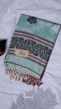 Decorative scarf with elephant patterns on a light gray background