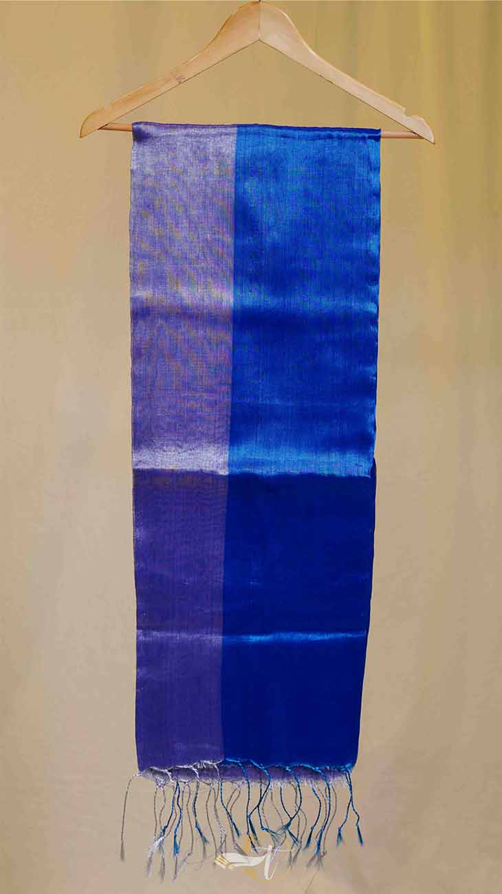 Blue scarf with fringe on a beige background