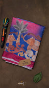 Decorative fabric with intricate patterns on a brown background