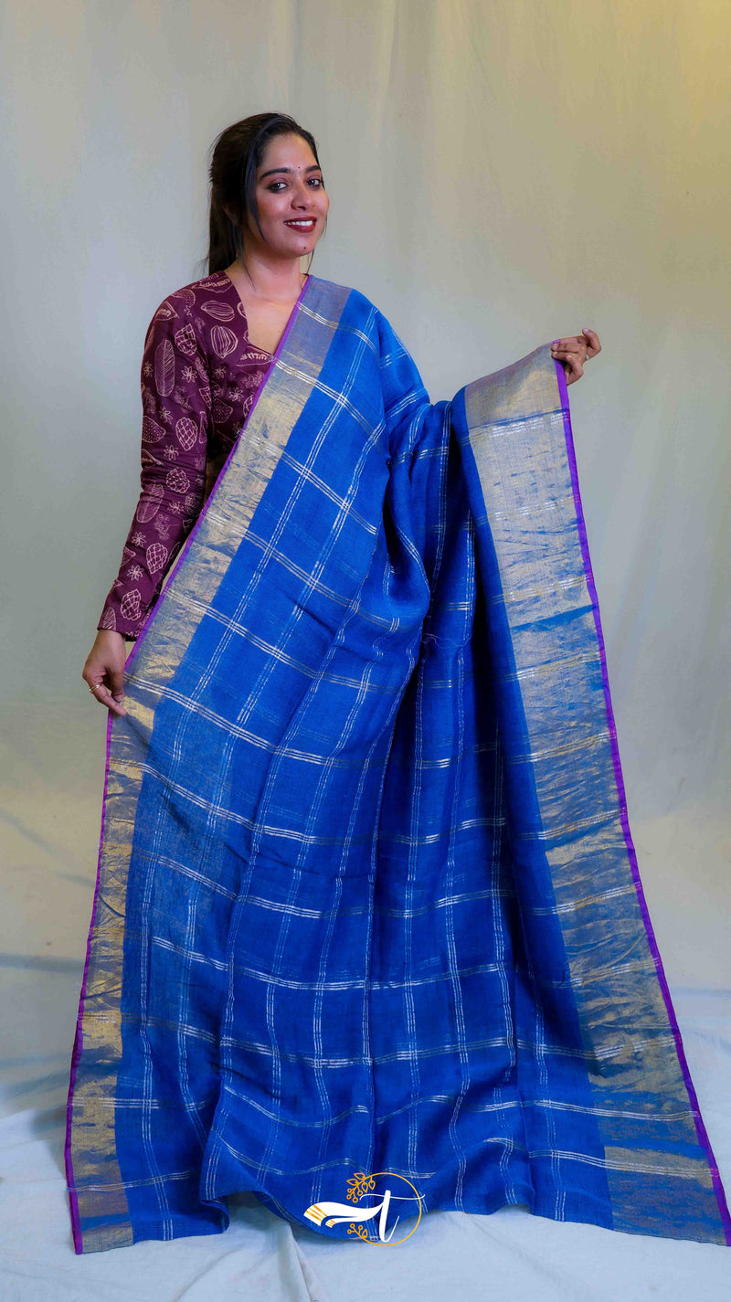 Checks Zari Linen Saree