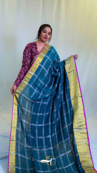 Checks Zari Linen Saree