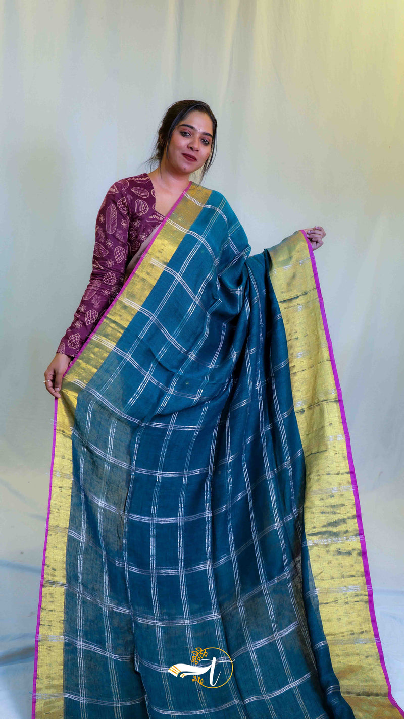 Checks Zari Linen Saree