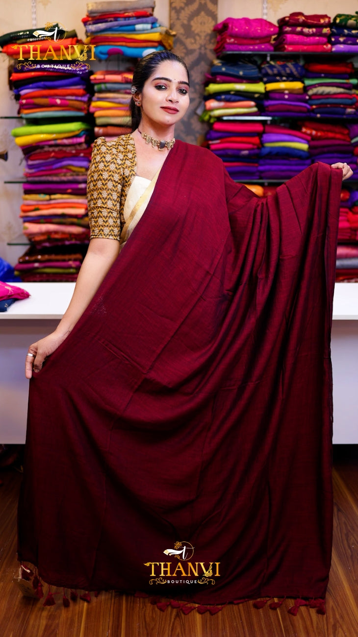 Modal plain Cotton saree