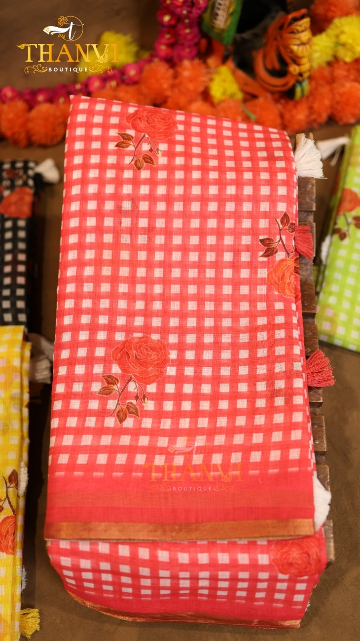 Digital checks print saree