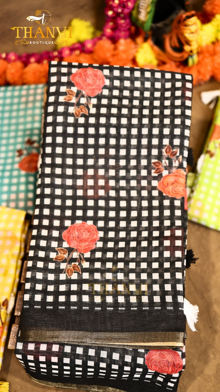 Digital checks print saree