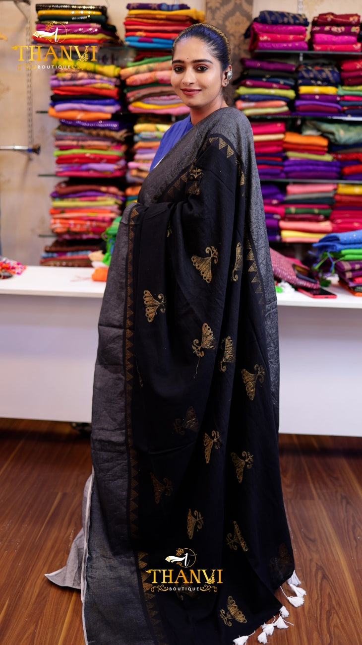 Zari Emb Stripes Border Saree