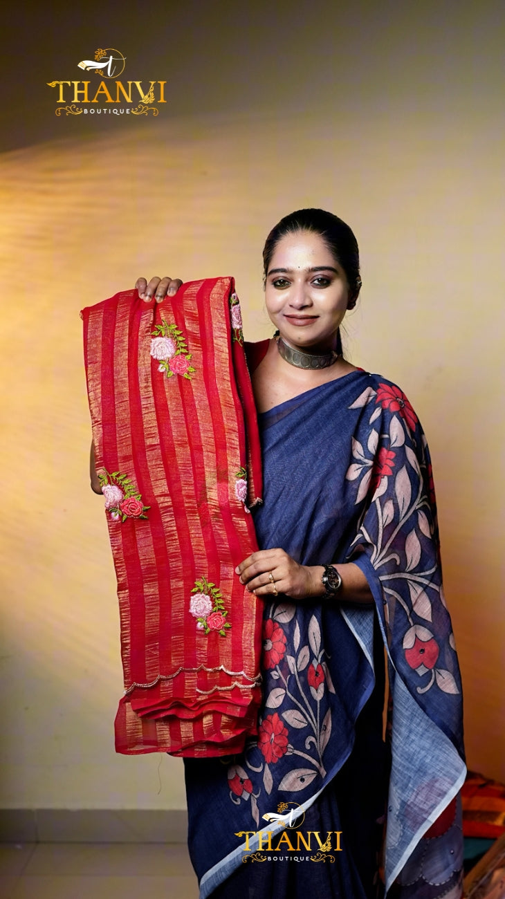 Raga Tissue Embroidery Saree