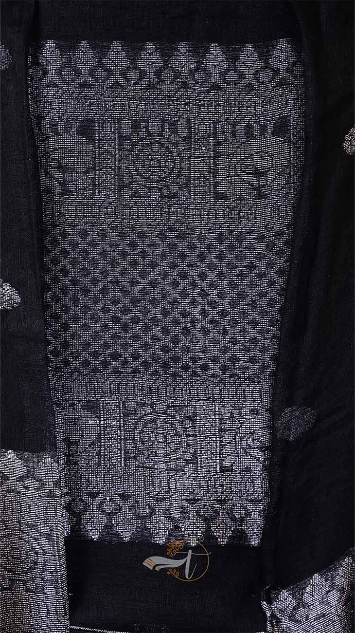 Close-up of a patterned fabric with intricate designs on a dark background