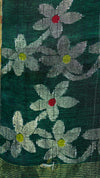 Floral pattern on a green fabric background