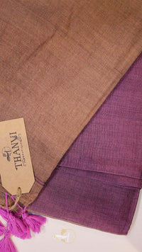 Brown and purple fabric with a 'THANNU' tag on a light background