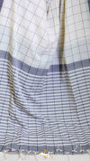 Close-up of a striped fabric with blue and white pattern