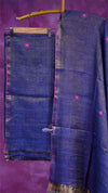 Blue fabric with pink buttons on a purple background