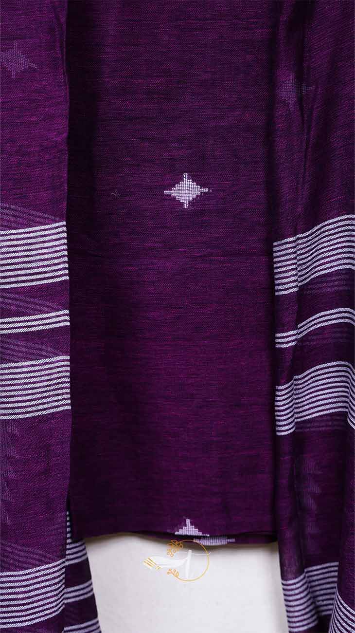 Purple fabric with geometric pattern on a mannequin