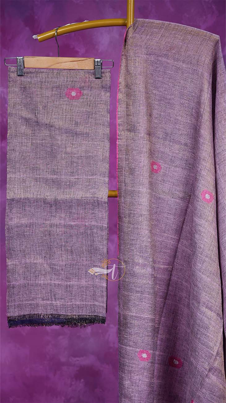Purple fabric with pink floral patterns on a purple background