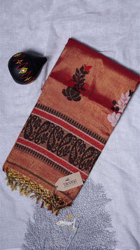 Decorative scarf with intricate patterns on a light gray background