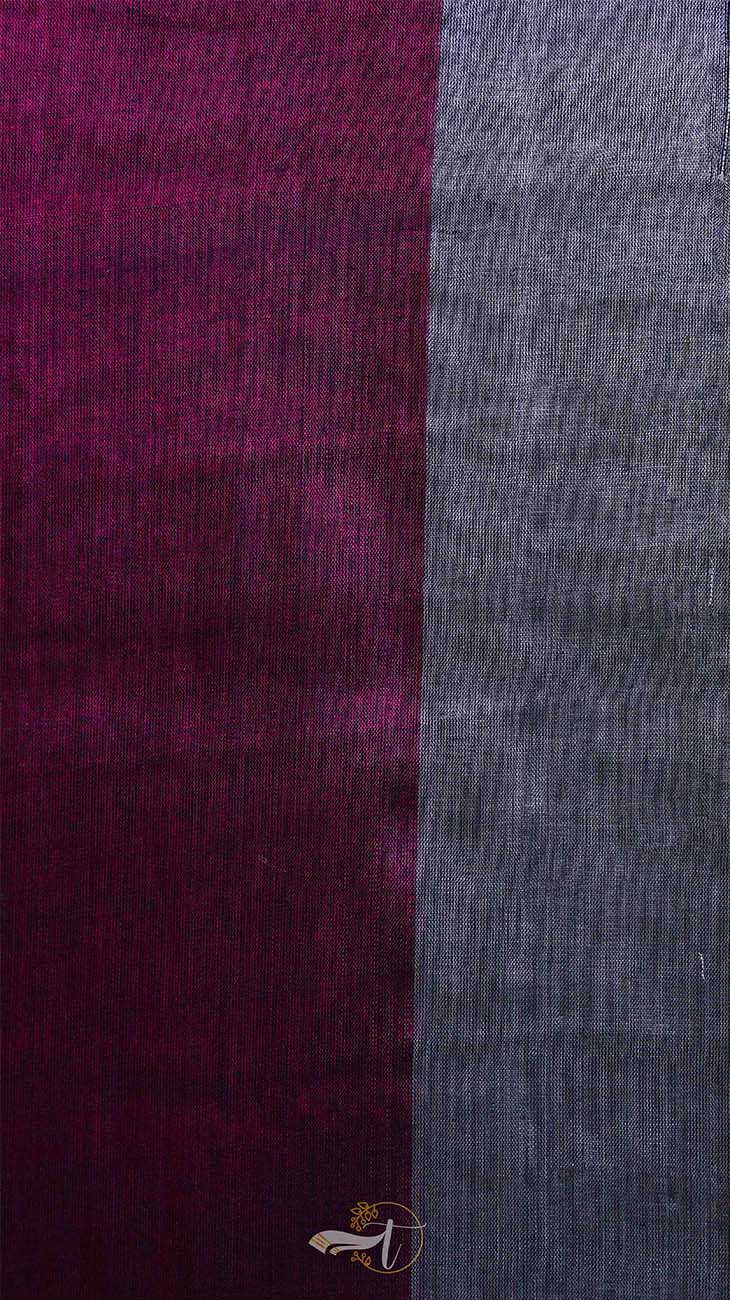 Two fabric swatches, one purple and one blue, side by side.