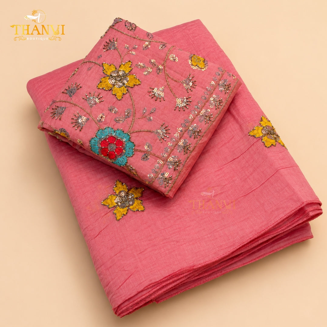 Cotton Embroidery Saree