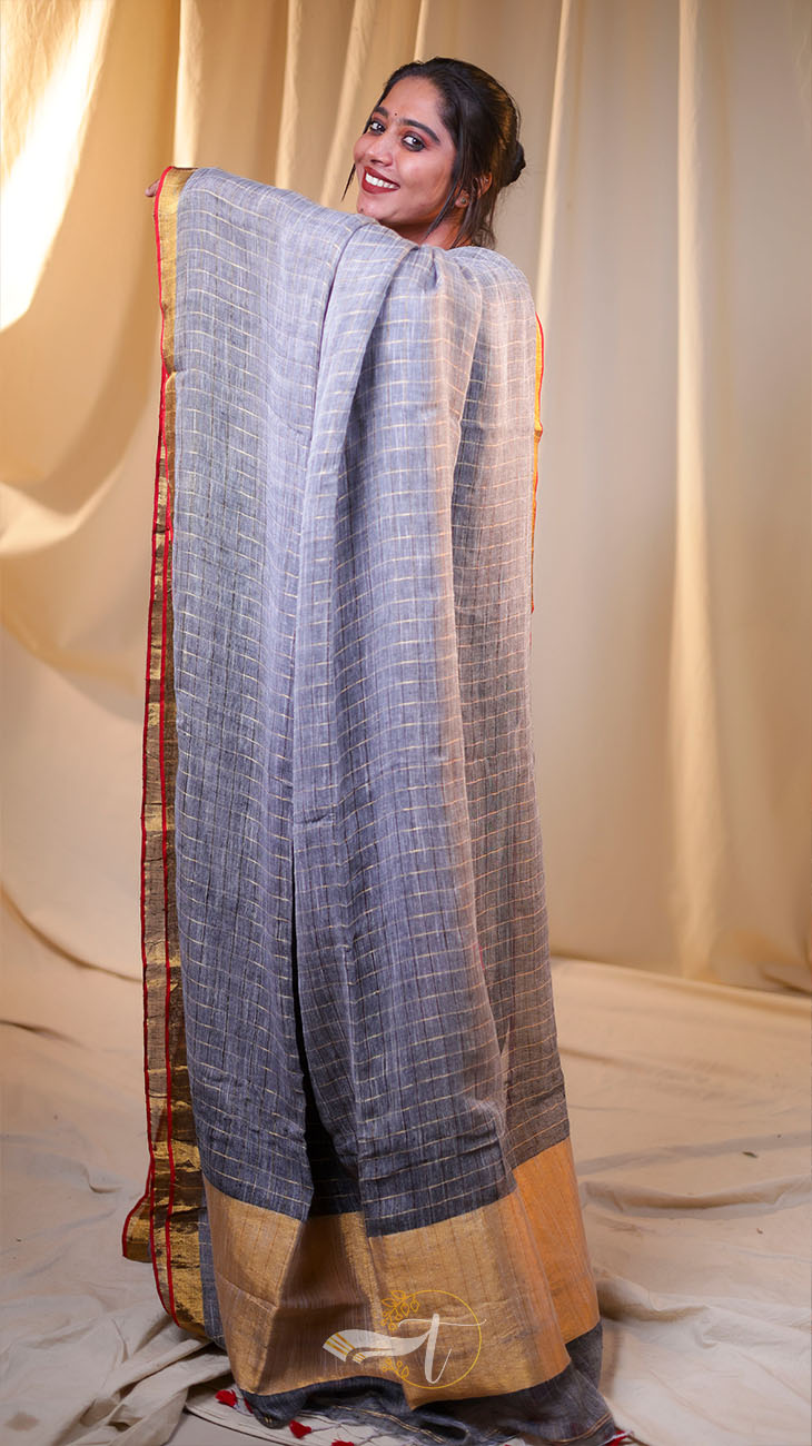 Woman holding a traditional saree with a plain background