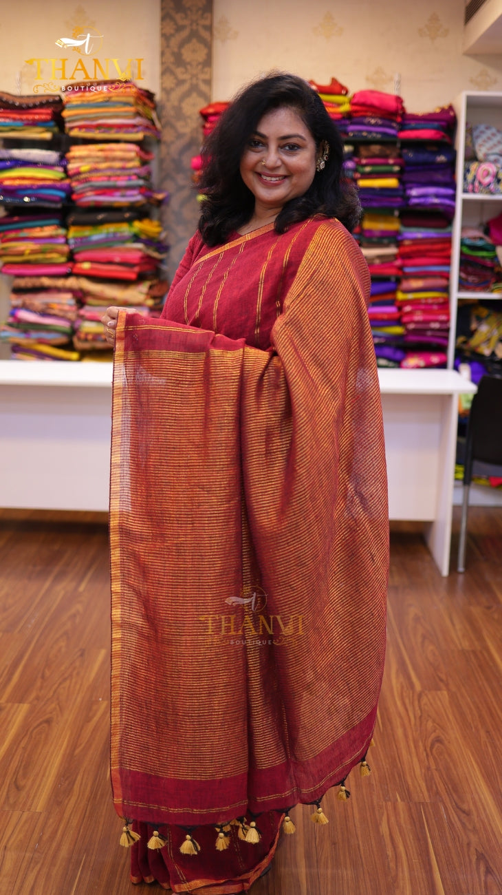 Double Zari Linen Saree
