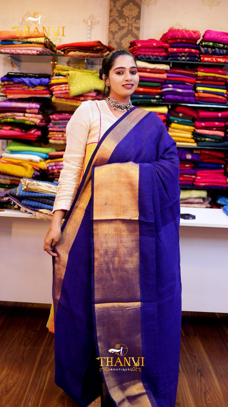 Linen Zari Border Saree
