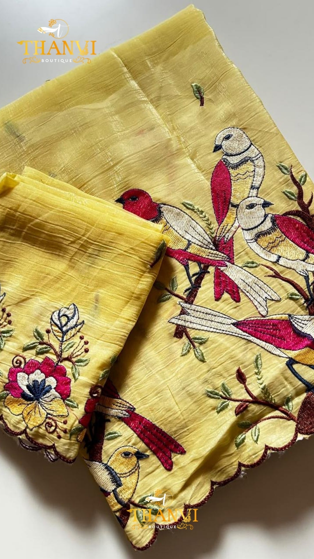 Floral Bird Embroidered Saree