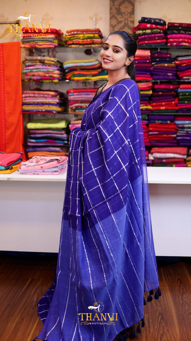 Popstick Check Zari Saree