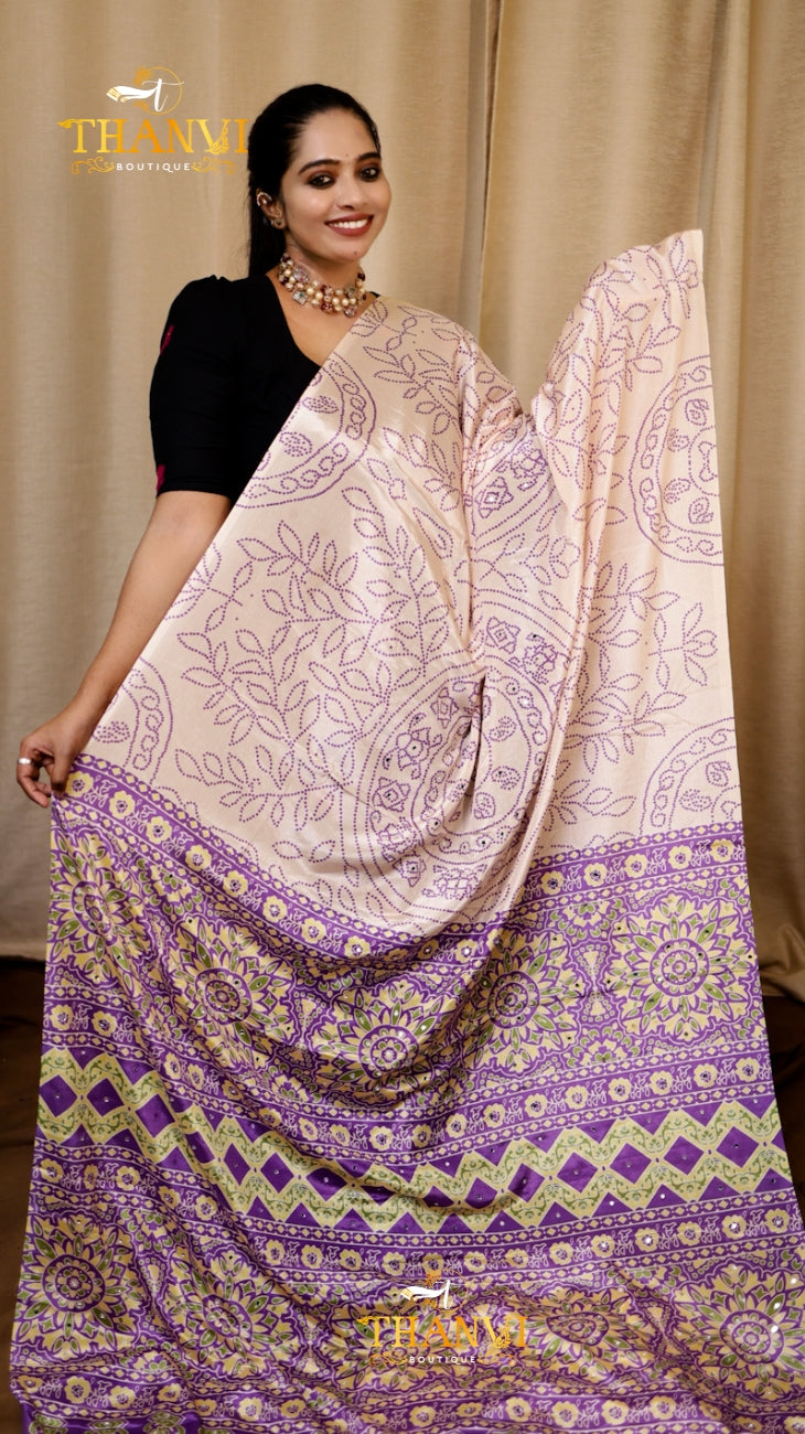 Ajarkh Modal Mirror Work Saree