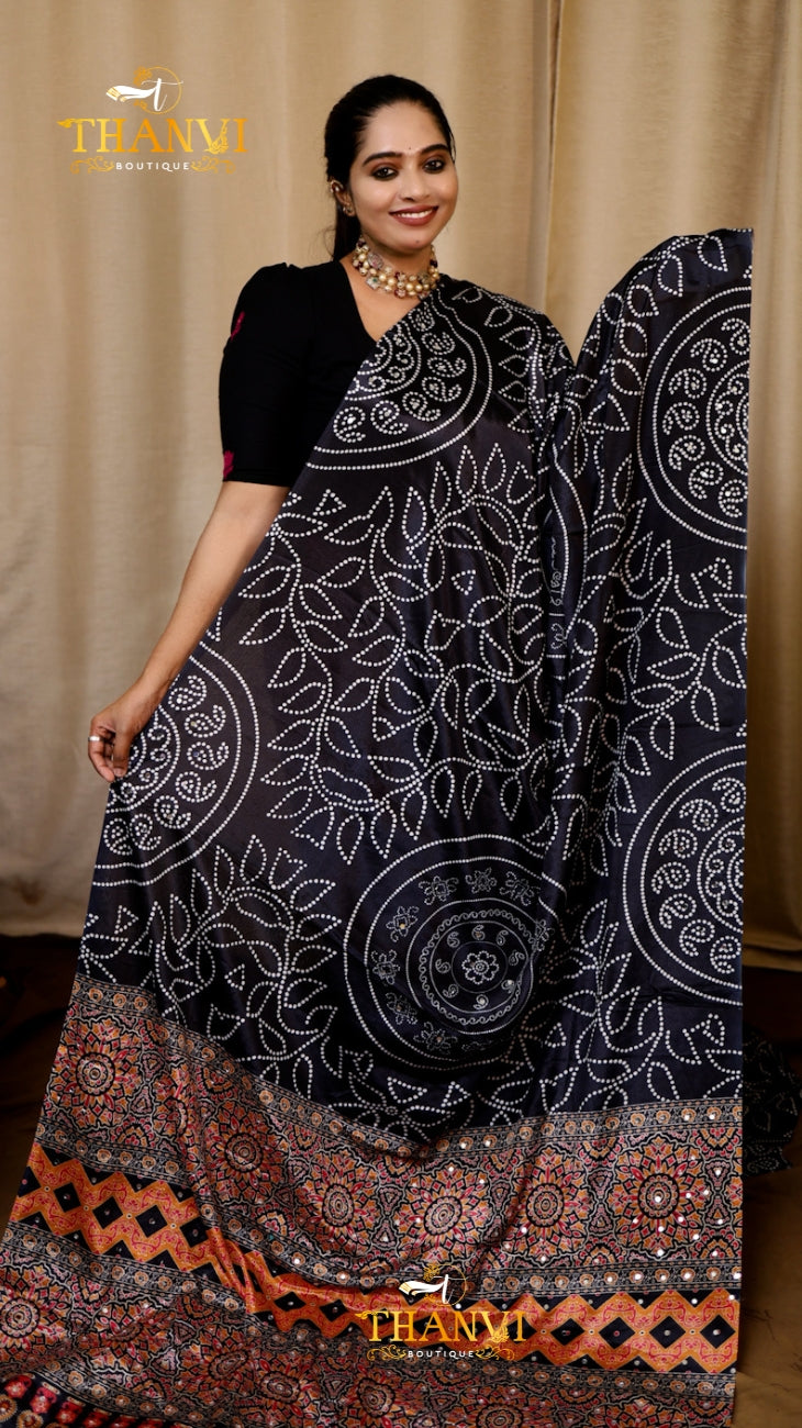 Ajarkh Modal Mirror Work Saree