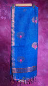 Blue fabric with pink heart designs on a purple background