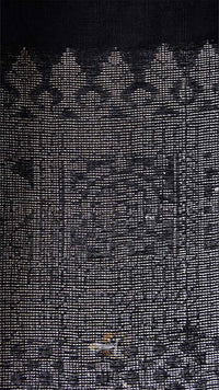 Close-up of a textured black fabric with a subtle pattern
