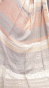 Close-up of a striped fabric with pink, gray, and white colors.