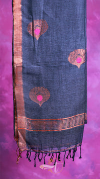 Blue scarf with pink heart patterns on a purple background