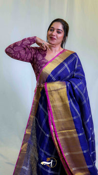 Checks Zari Linen Saree