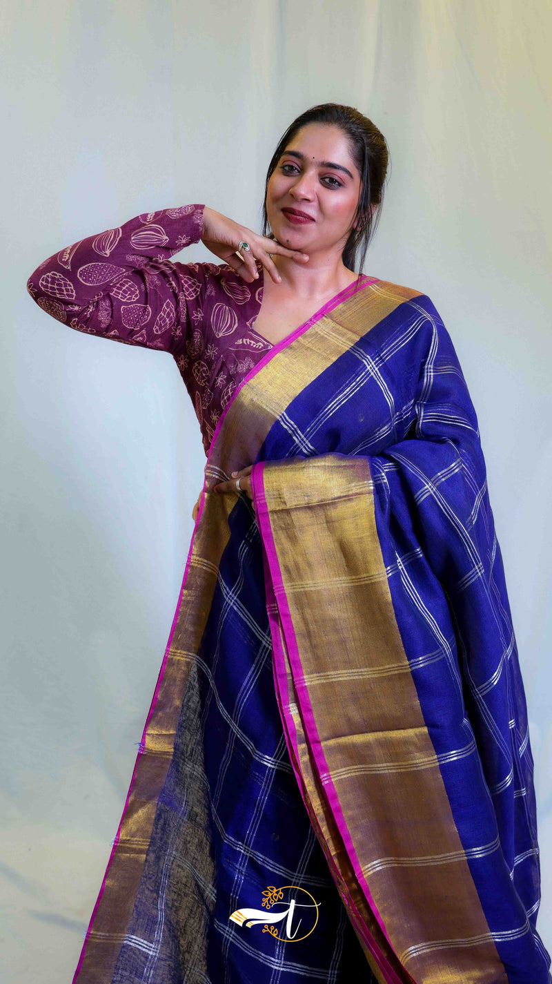 Checks Zari Linen Saree