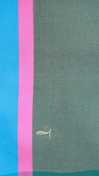 Textile with pink and blue stripes on a green background