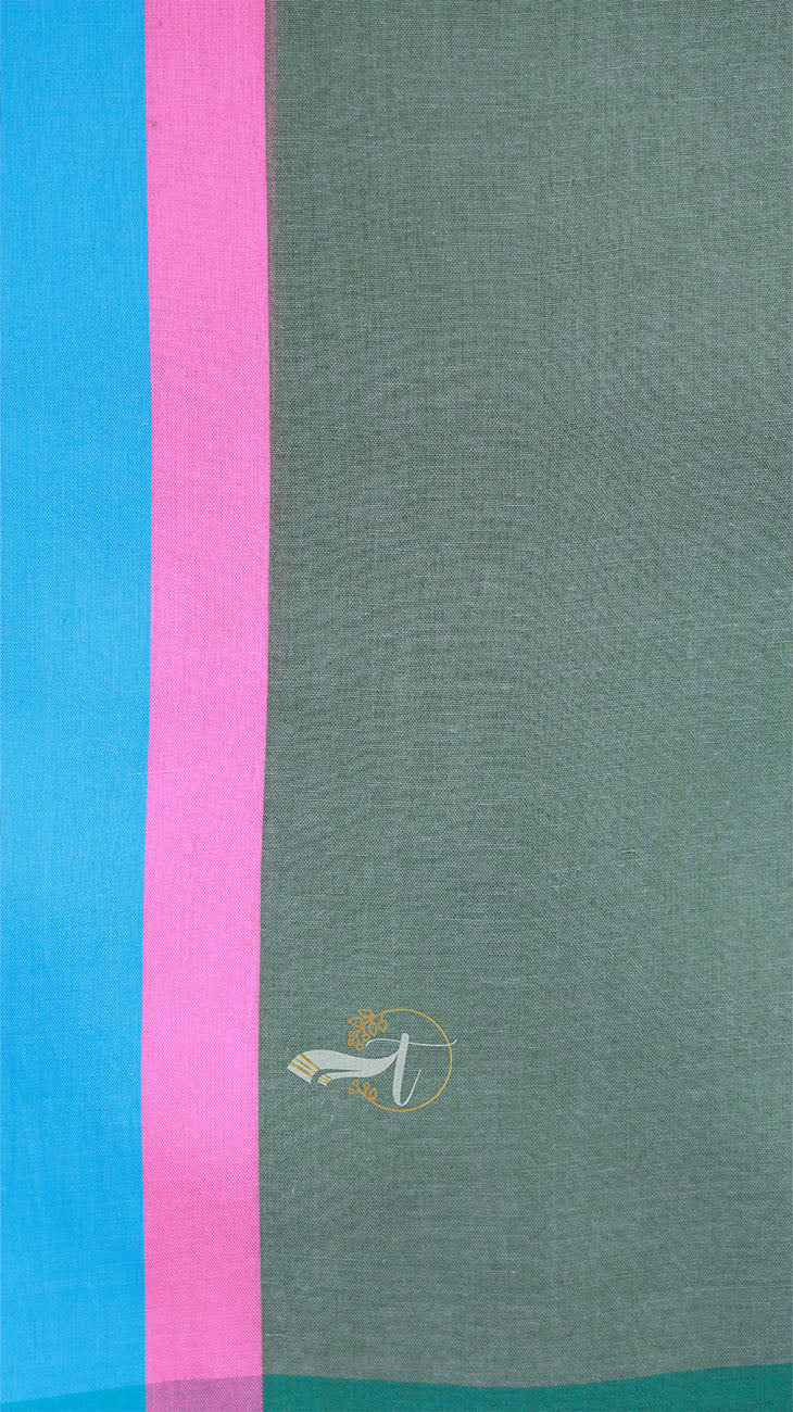 Textile with pink and blue stripes on a green background