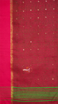 Red saree with gold and green border