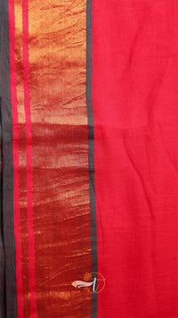 Red fabric with black and orange stripes