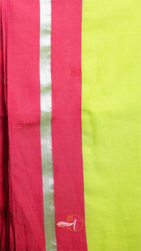 Saree with red and green stripes on a white background