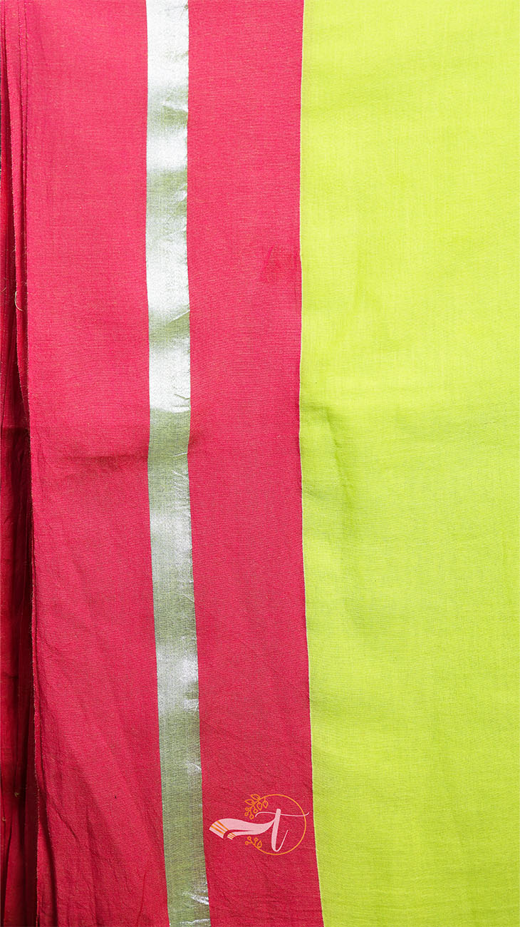 Saree with red and green stripes on a white background