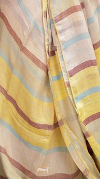 Striped fabric with yellow, pink, and blue colors