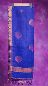 Blue scarf with pink heart patterns on a purple background