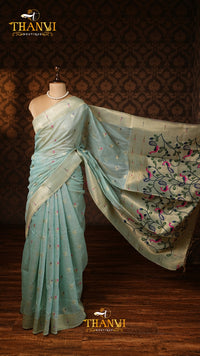 Mint Medow Embroidery Saree
