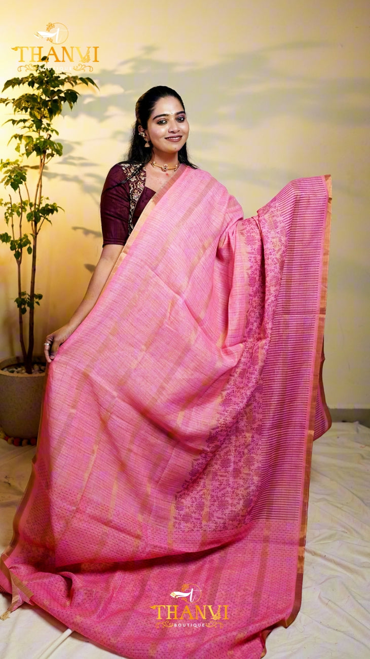 Cotton strip print Saree